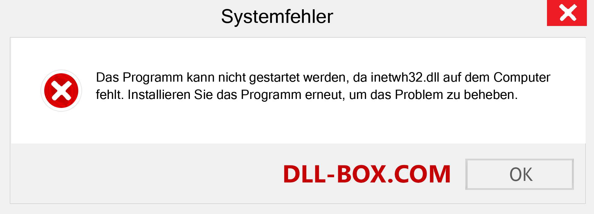 inetwh32.dll-Datei fehlt?. Download für Windows 7, 8, 10 - Fix inetwh32 dll Missing Error unter Windows, Fotos, Bildern